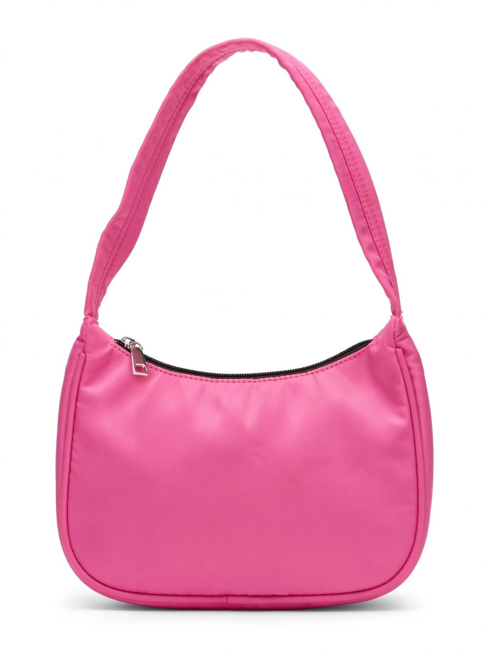 Compact Pink Nylon Shoulder Bag with Top Zip